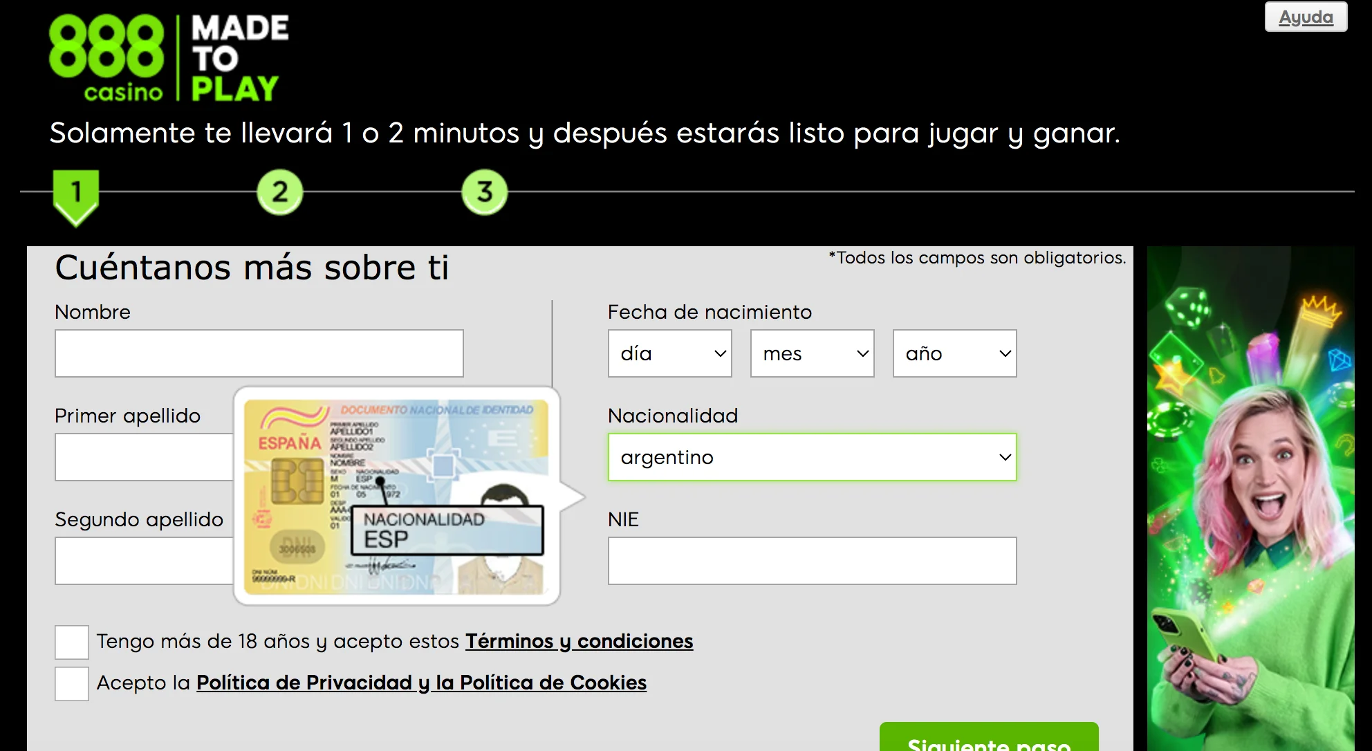 Registro en 888 Casino