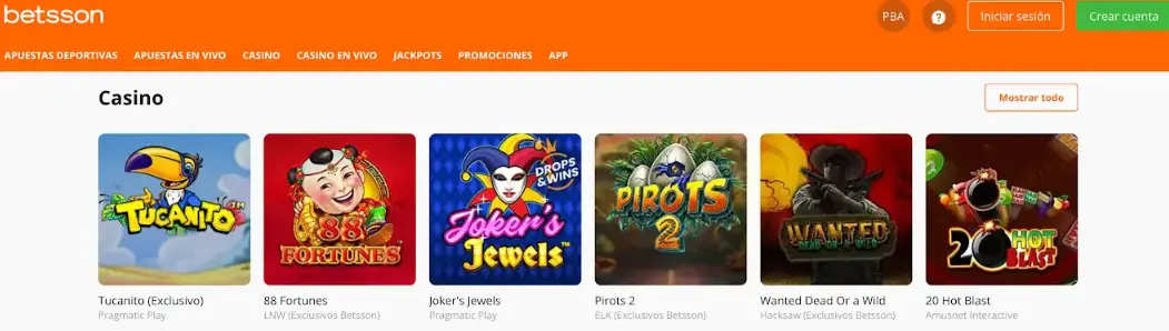 Juegos casino Betsson Argentina